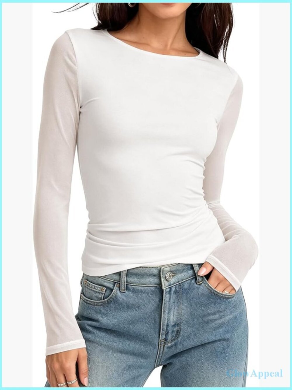 Womens Long Sleeve Mesh Boat Neck Going Out Tops Non See Through Blouse